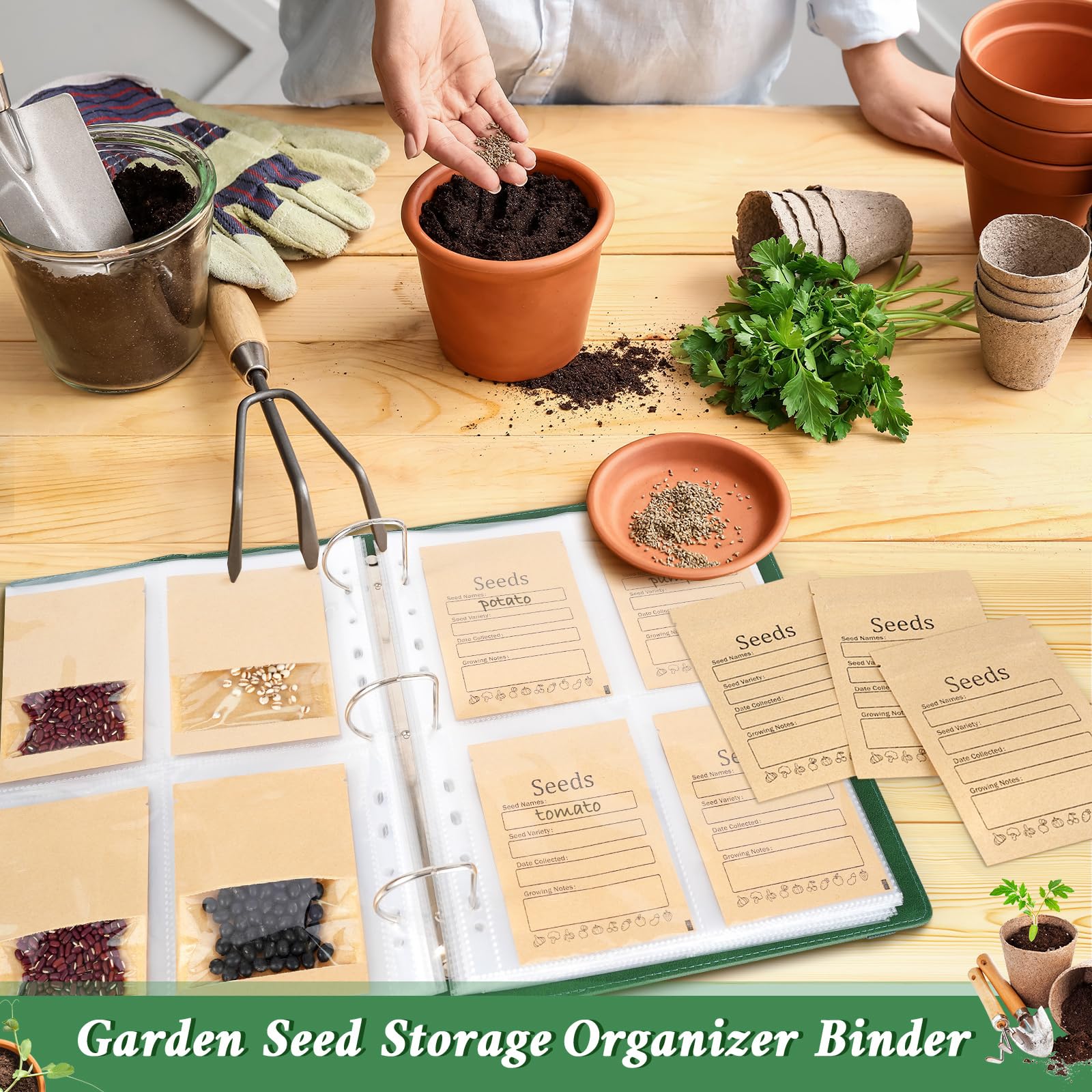 SUMMORO Organiseur de rangement de graines - Organiseur de paquets de graines de jardin avec 50 pochettes qui stockent 200 enveloppes de graines - 100 enveloppes refermables pour le stockage des