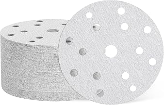 sourcing map 100 discos de lijado de 152 mm, 15 agujeros, grano 100, almohadillas de lija orbitales aleatorias para carpintería, pulido de metal, color blanco