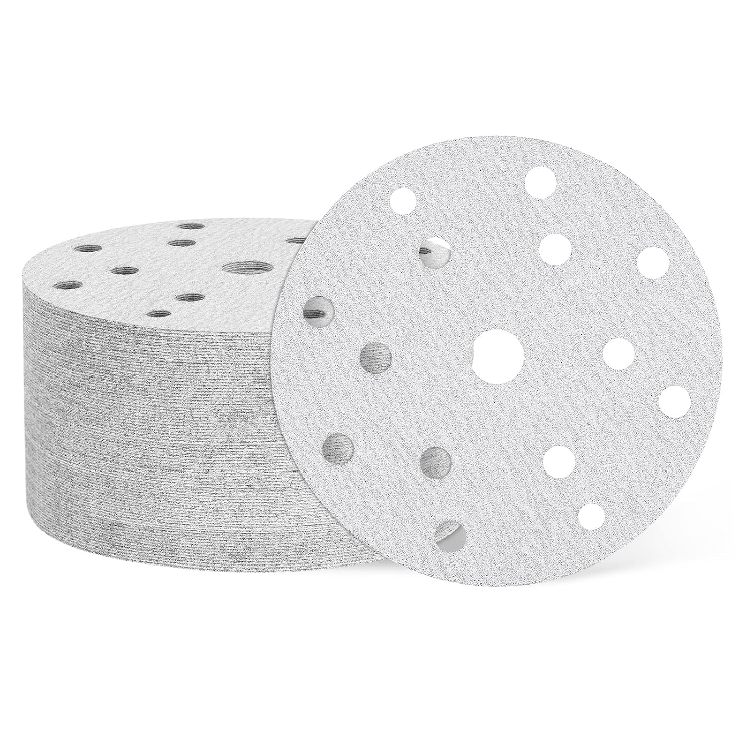 HARFINGTON 100 Pcs 6 Inch Sanding Disc 15 Hole 150 Grit Hook and Loop Sandpaper Random Orbital Sander Pads for Woodworking Automotive Metal Polishing, White