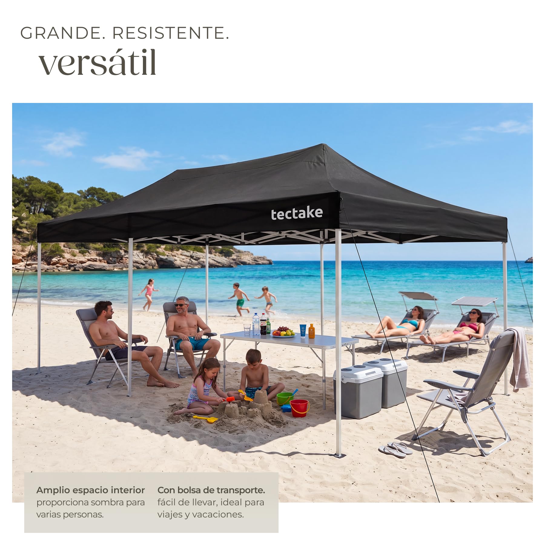 tectake® Carpa Plegable 600 x 300 x 290-316 cm, Cenadores para Jardin, 6 Paneles Laterales Desmontables, 3 Ventanas, Carpas para Exteriores, Pergolas de Jardin, Carpa Playa, Toldo Playa - Negro