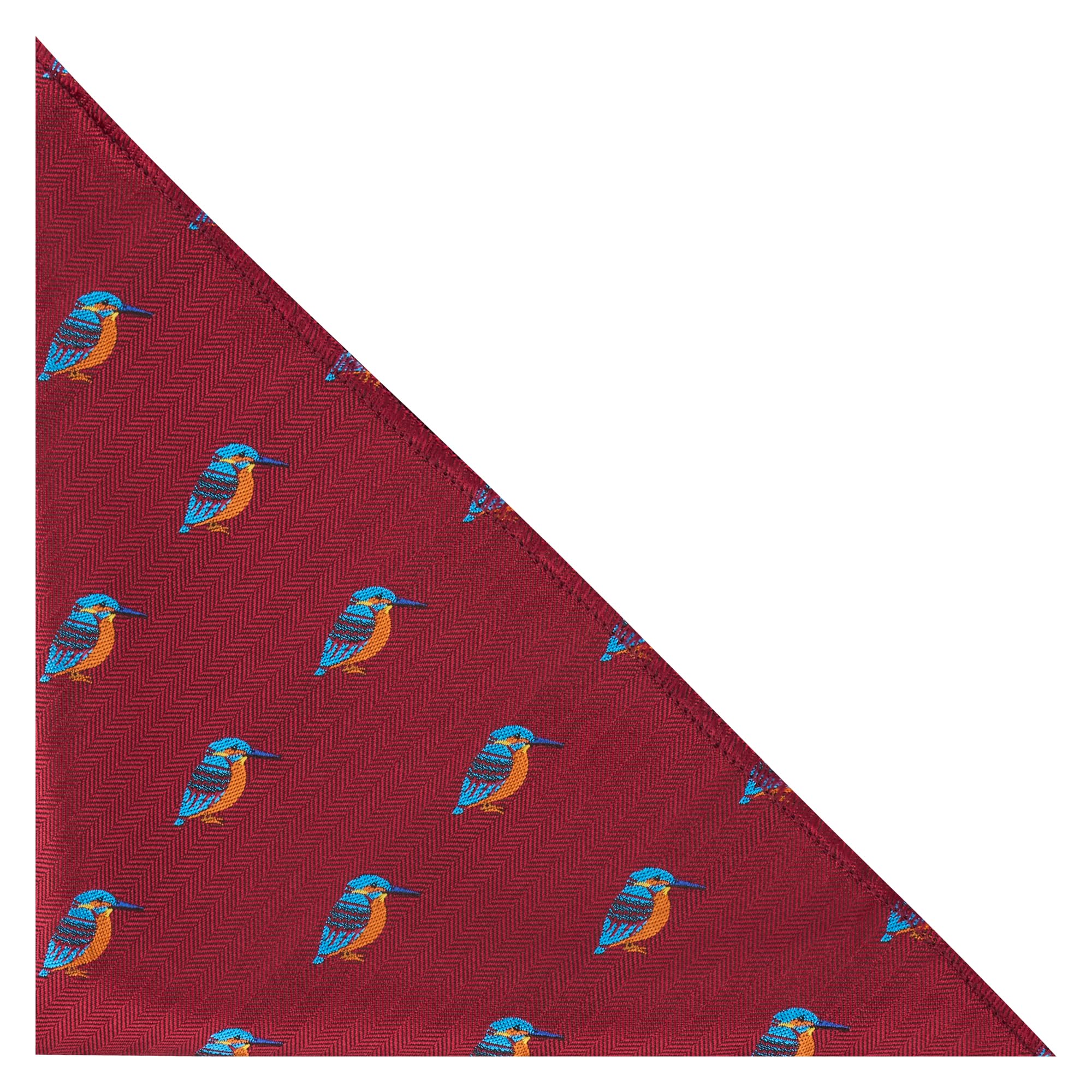 King & Priory Kingfisher Burgundy Red Herringbone Embroidered Pocket Square, Handkerchief