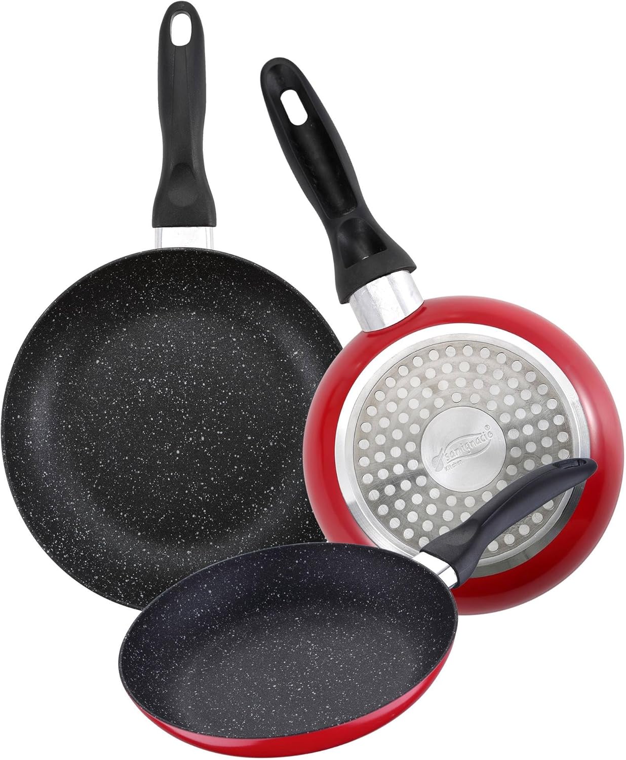 San Ignacio Set of 3 Frying Pans Ø16Ø20Ø24cm + 15Pc Stainless Steel Knife Set with Tacoma