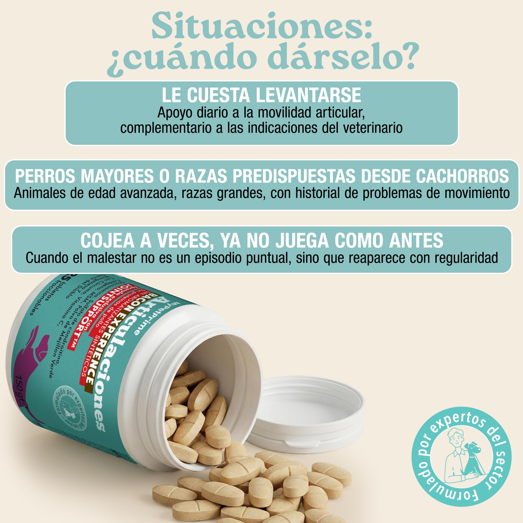 MyPetPrime Articulaciones Complemento alimenticio para Perros - 125 Comprimidos | Nueva fórmula JointSupport™ con MSM, Polvo de mejillón de Labio Verde, glucosamina y Garra del Diablo