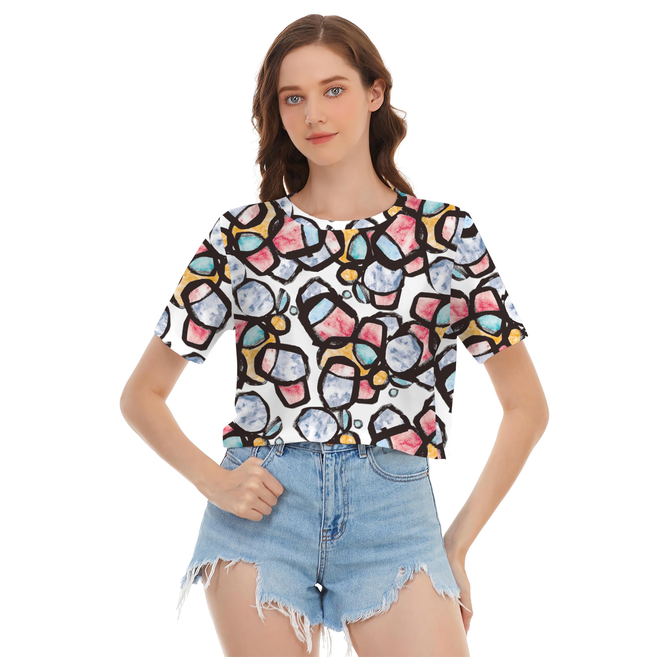 Womens for Summer T Shirts Crop Tops Floral Print Graphic Cropped