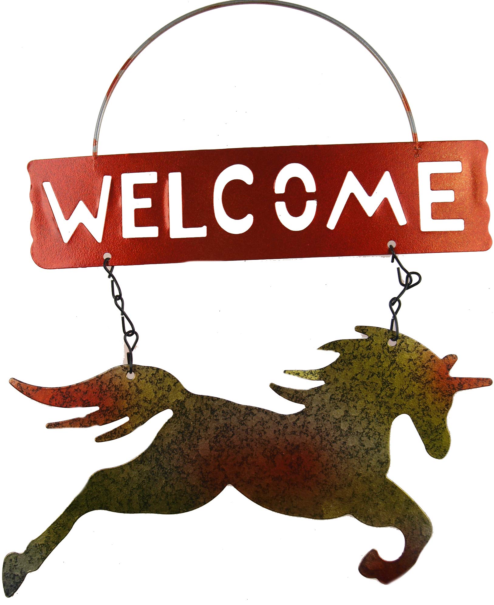 Roots & Shoots Yellow Welcome Pretty Garden Metallic Unicorn Tin Hanging Sign Plaque