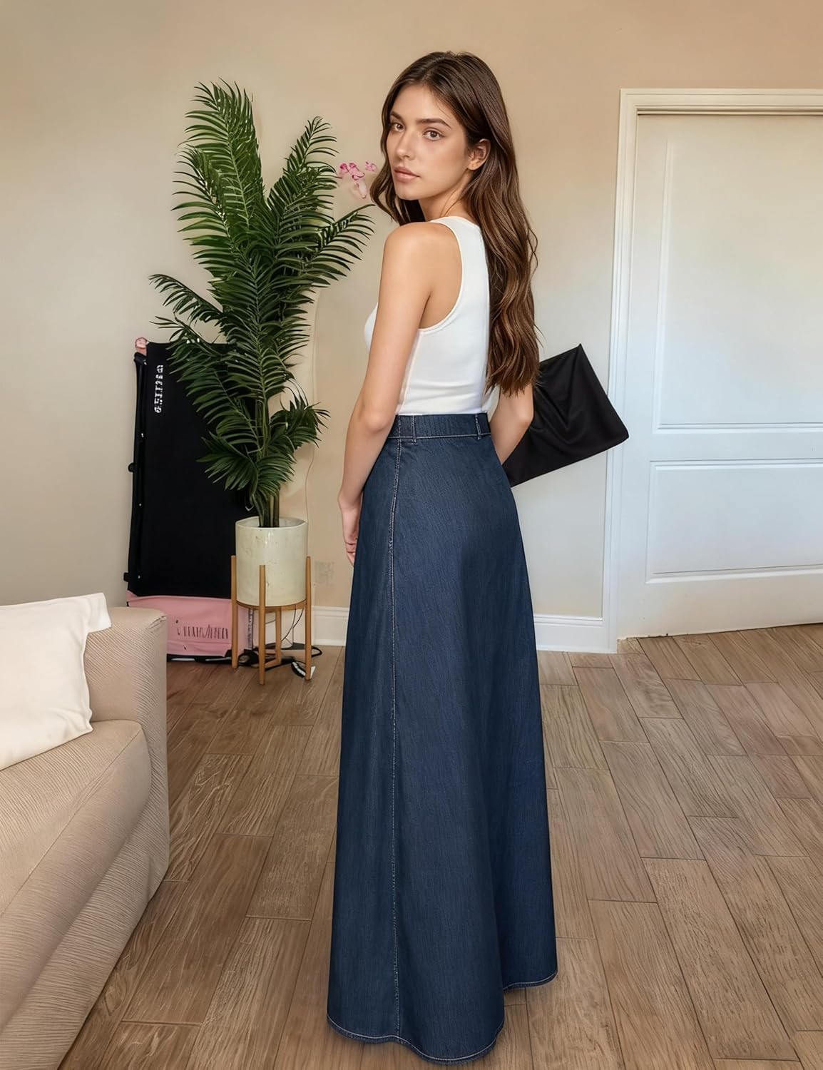 Women's Long Maxi Skirt Elegant High Waist H Line Long Straight Maxi Skirts for Women Casual Floor Pencil Skirt with Pockets - Image 5