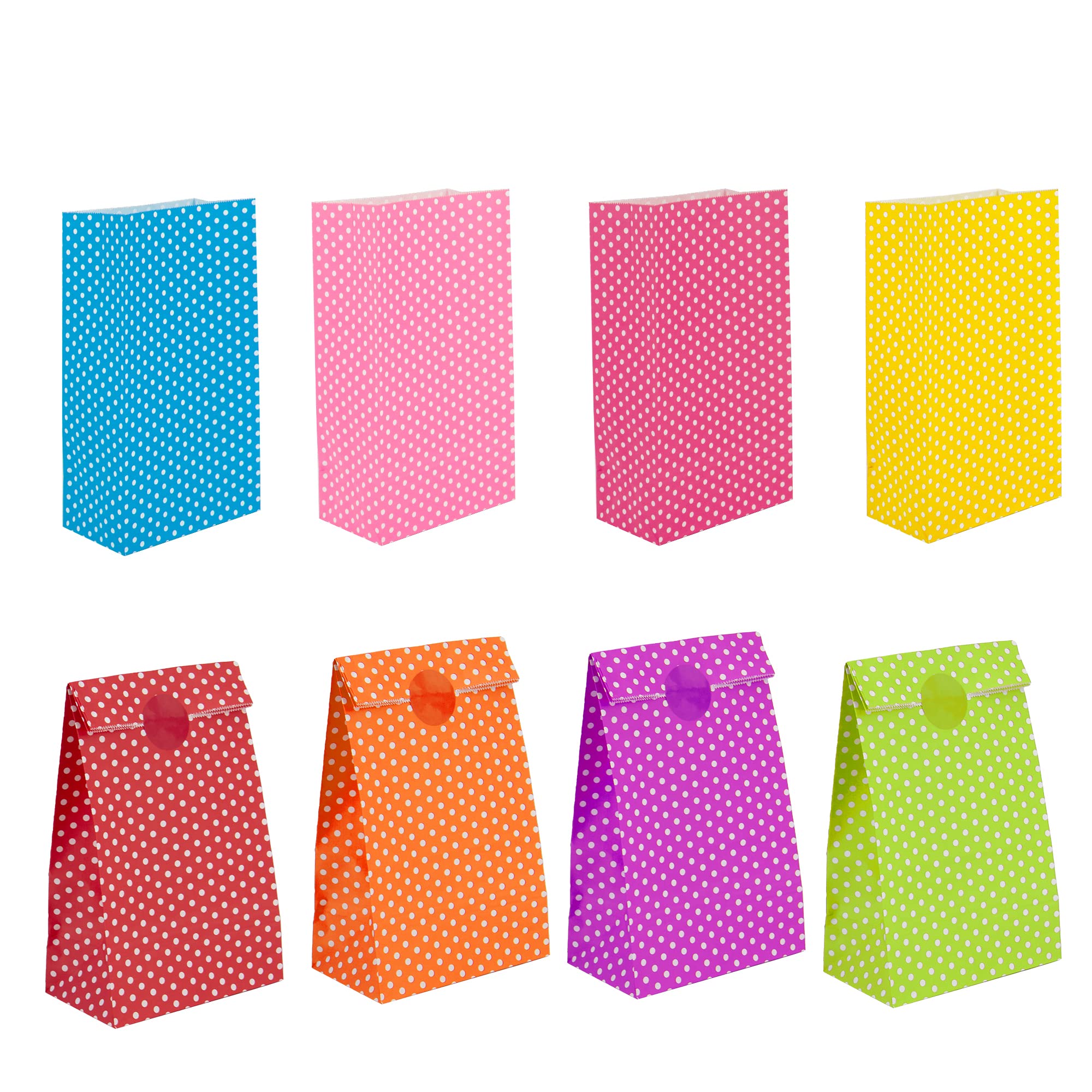 Time to Sparkle 20PCS Party Bag Kraft Paper with 24 Stickers Kids Party Gift Sweet Bags for Class Party Favors Girls Boys Birthday Wedding Christmas Halloween, 130X80X240mm, Small Dot-Colourful