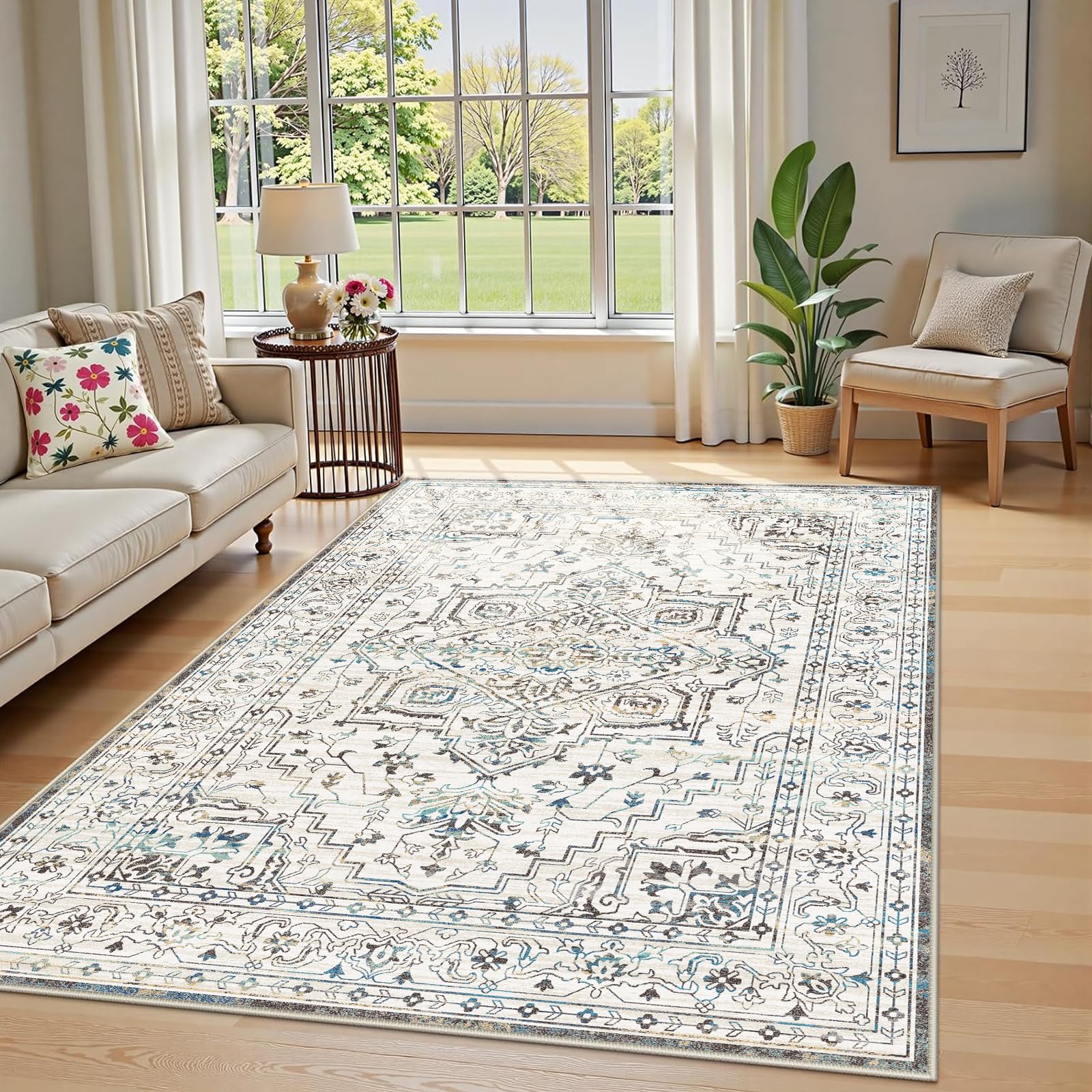 Tapis bohème vintage lavable pour réchauffer le sol de la chambre