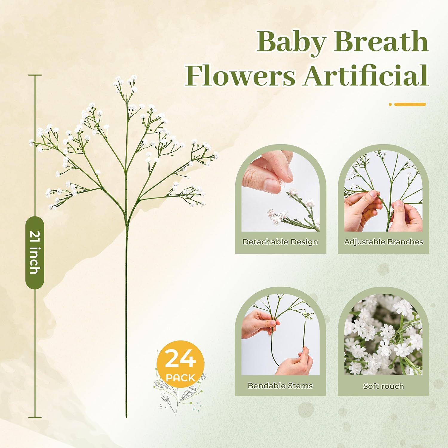 Der Rose 24Pcs Babys Breath Artificial Flowers White Fake Babies Breath Gypsophila Flowers Bulk Real Touch Faux Baby's Breath Flowers DIY for Wedding Floral Arrangements Home Party Decoration