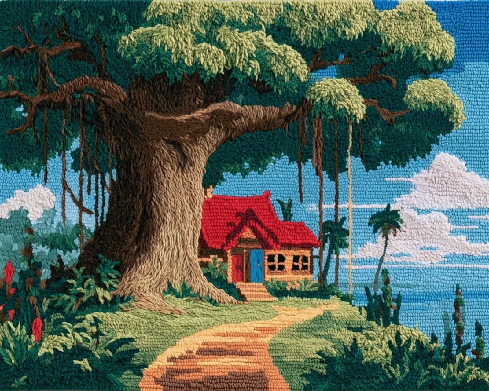 Wallphantom Latch Hook Craft Kits,The Little House Under the Banyan Tree