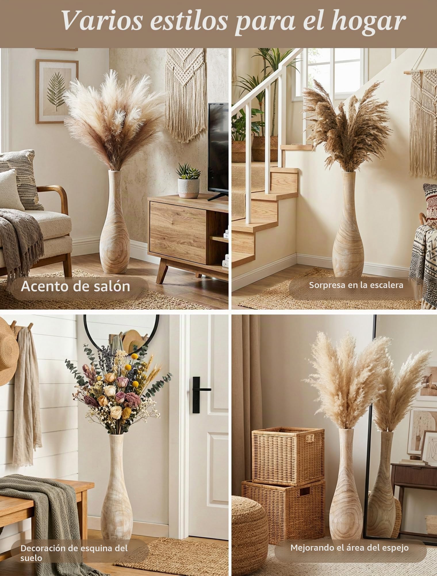 Hanobe Jarrón de Suelo para decoración del hogar: jarrones Decorativos de Madera de 22 Pulgadas de Alto para Sala de Estar, Gran jarrón rústico Bohemio para Mesa de Comedor, centros de Mesa,