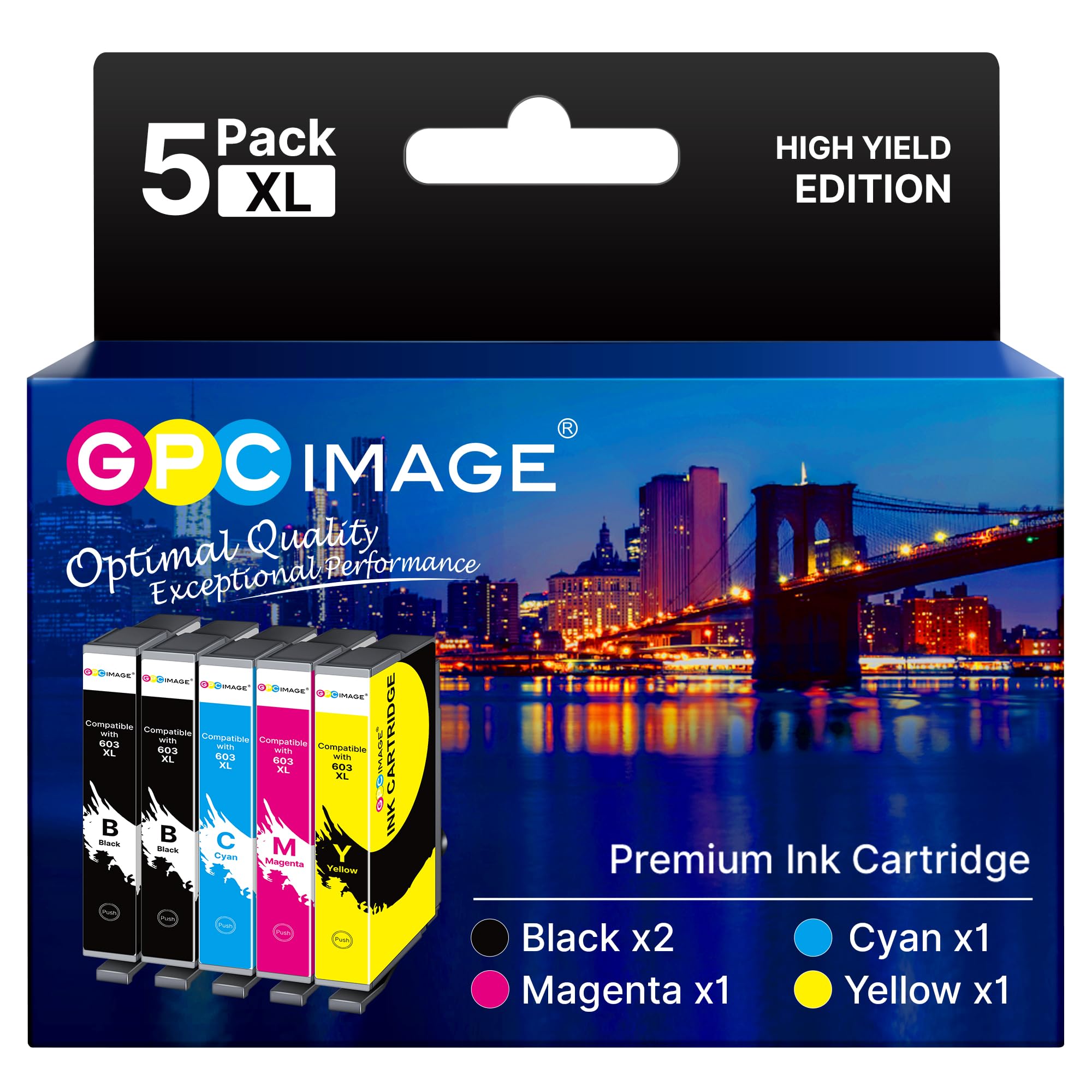 GPC IMAGE 603XL Druckerpatronen Ersatz für Epson 603 603 XL Druckerpatronen für Epson Expression Home XP-3100 XP-4100 XP-2100 XP-2105 XP-3105 XP-4105 Workforce WF-2830 WF-2810 WF-2835 WF-2850(5-Pack)