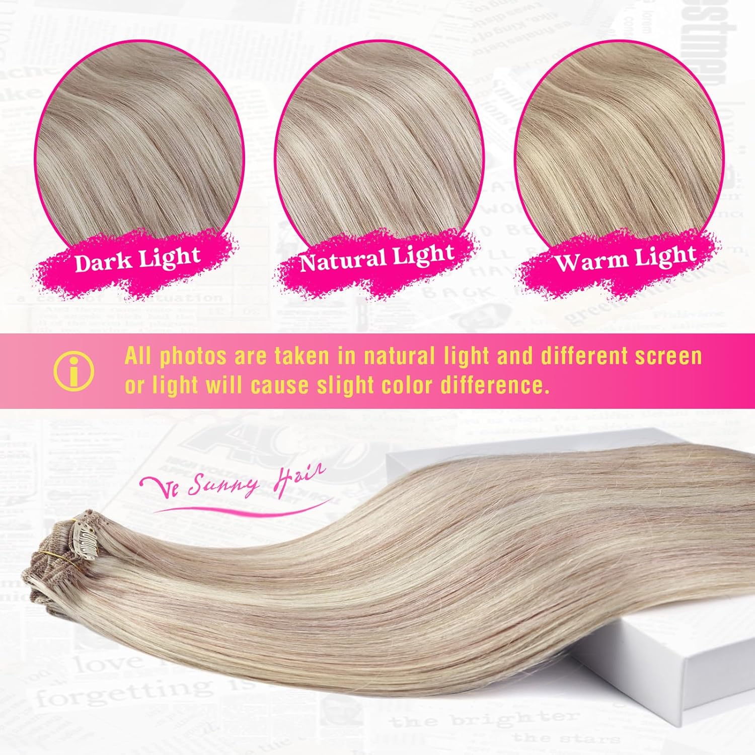 Ve Sunny Human Hair Clip in Extensions Blonde Highlight Bleach Blonde Real Human Hair Extensions Clip ins for Thick Hair 105g 7pcs 14 Inch