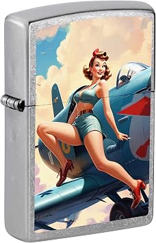 Zippo Lighter Vintage Pin-up Girl on Airplane - Street Chrome 81677