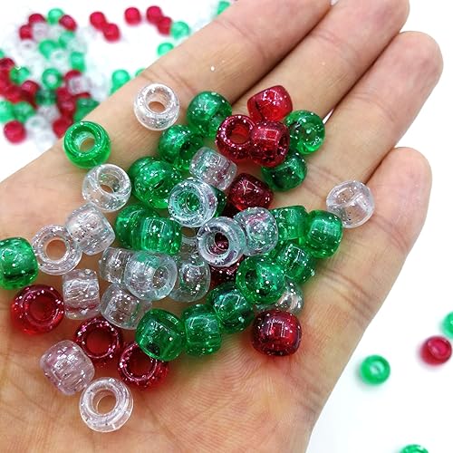 Miniatura 4 de Amaney - Cuentas de poni de Navidad, color rojo, verde, blanco, 500 unidades de 0.236 x 0.354 in, colores mezclados, cuentas de poni galvanizadas