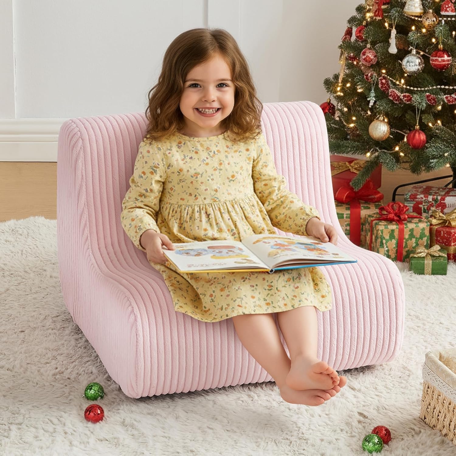 DAICO Kids Bean Bag Chair, Ultra-Soft Toddler Bean Bag Sofa with Foam, Small Toddler Comfy Lazy Lounger Chairs Couch for Reading or Gaming - Birthday for Boys and Girls，Pink