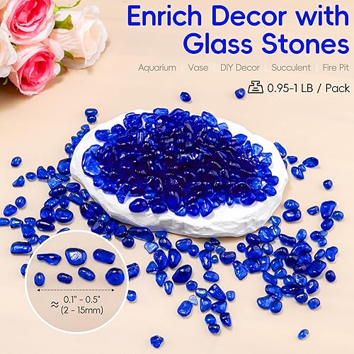 Meschett Colorful Glass Stones, 0.97 LB Fish Tank Gravel, Small Irregular Rainbow Aquarium Gravel for Aquarium Decorations and Turtle Tank, Sea Glass Beads Crystals for Fish Bowl, Vase Filler,Red(Cobalt Blue)