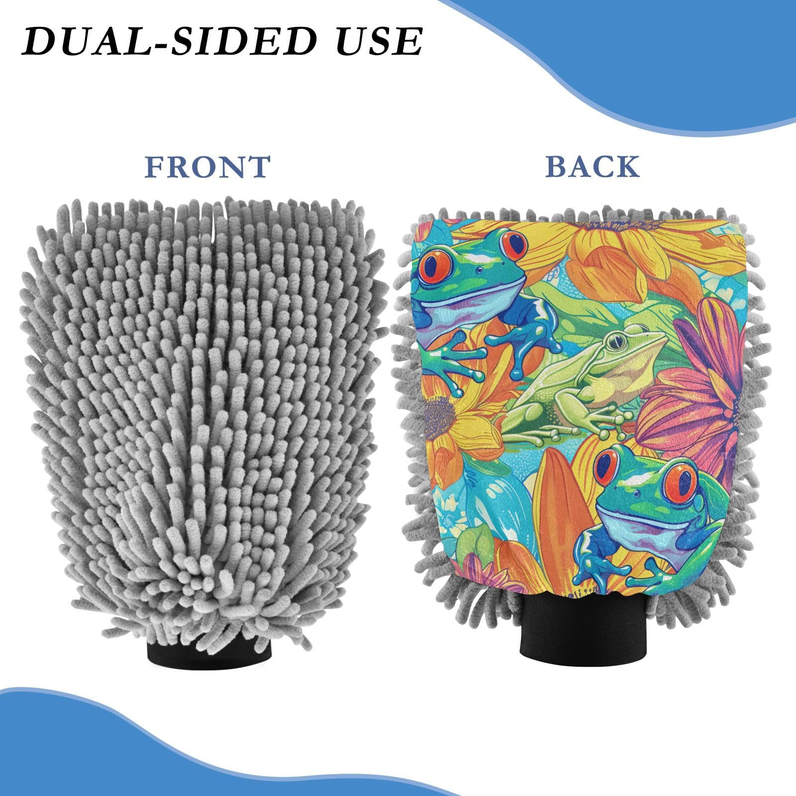 IOACIY Absorbent Microfiber Car Wash Drying Mitts, 2 Pack, Scratch-Free & Lint-Free, Rich Foam, Highly Absorbent, Double Sided, Wash Mitt Perfect for Car Washing, M, Frog (5)