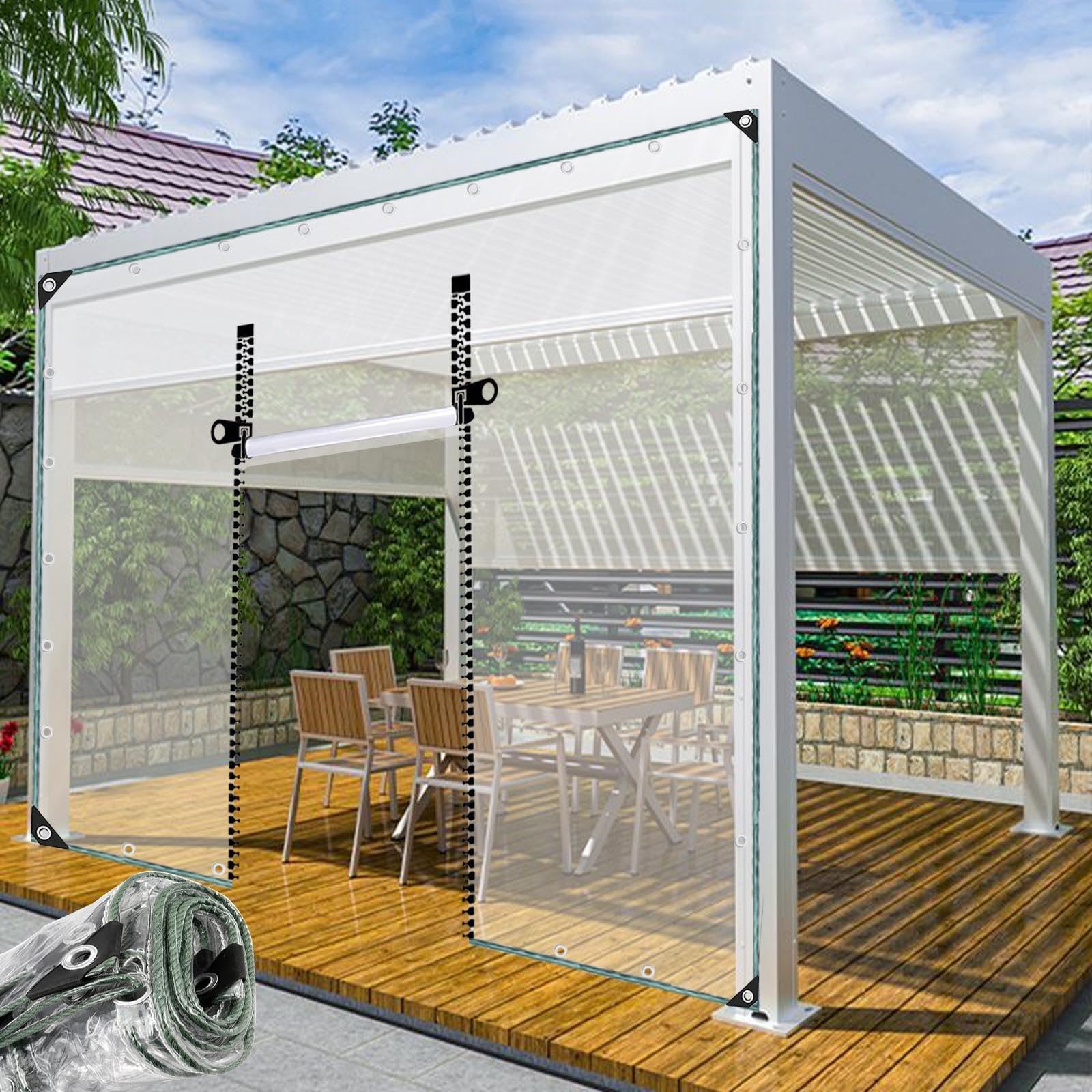 Tarpaulin Side Panels Waterproof Heavy Duty,Clear Tarps 1/1.2/1.5/1.8/2/2.3/2.6/3/4.5m,PVC Tarpaulin With Zips,Uv And Ageing Resistant,Customisable Transparent Tarp Cover,WxH-1.8x1.8m/5.9x5.9ft - View #8