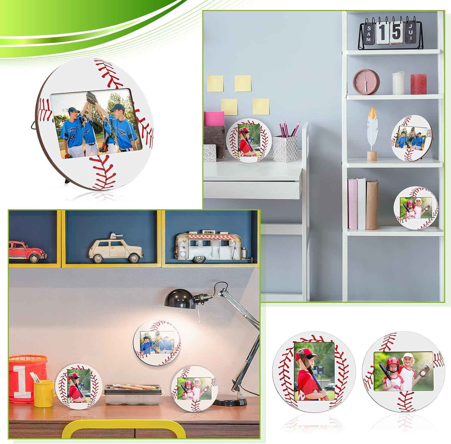 Vicenpal 3 Pcs Sport Picture Frame Sport Themed Wooden Photo Frame Baseball Soccer Tabletop Picture Frame for Home Table Display Party Decorations Birthday Gifts for Men, Athletes, Teams(Baseball)