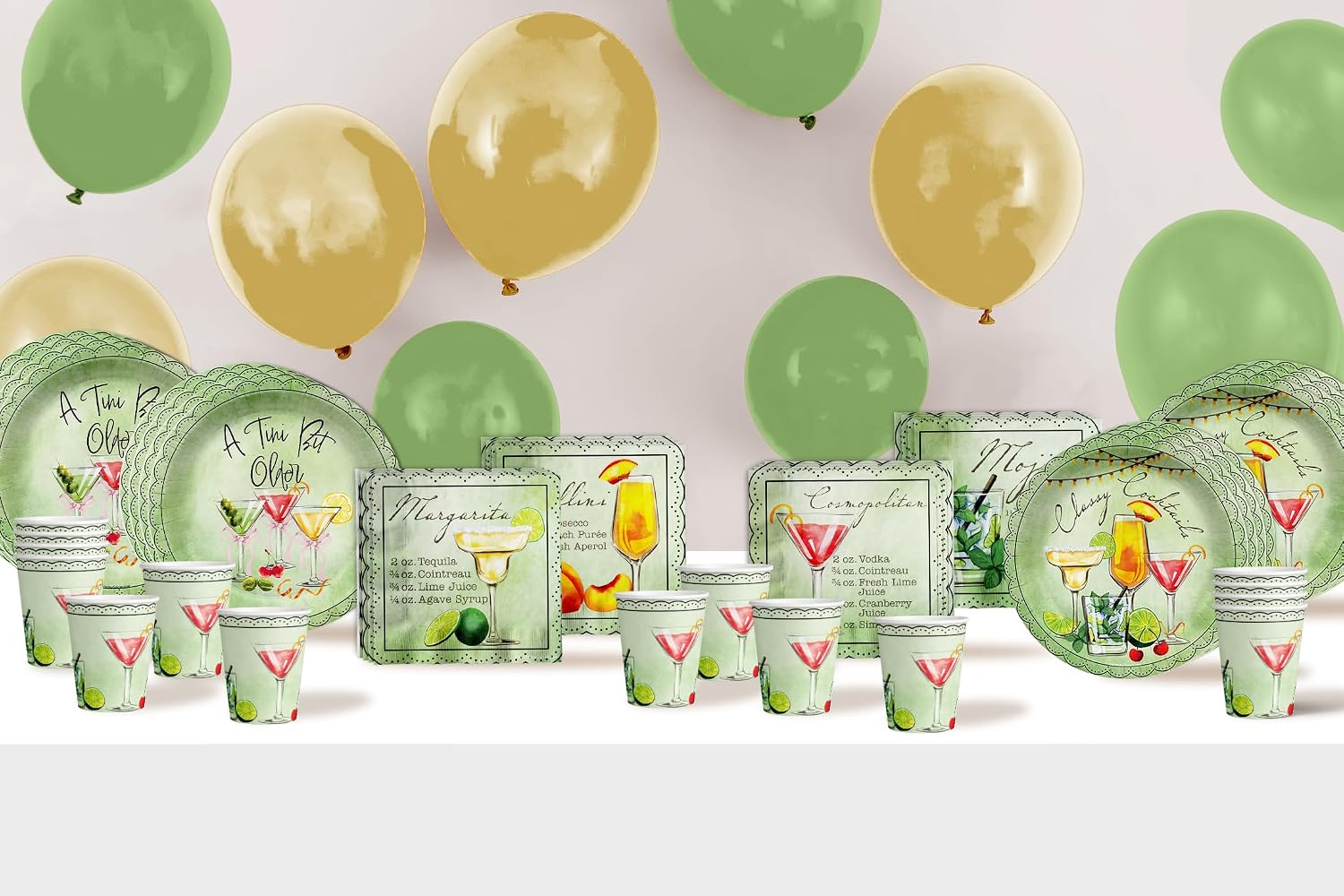 Tini Bit Older Cocktails 21st Birthday Party Supplies - 64 Piece Twenty-First Birthday Tableware Set Includes Large 9" Dinner Plates and 8" Dessert Paper Plates Napkins Cups - Kit for 16