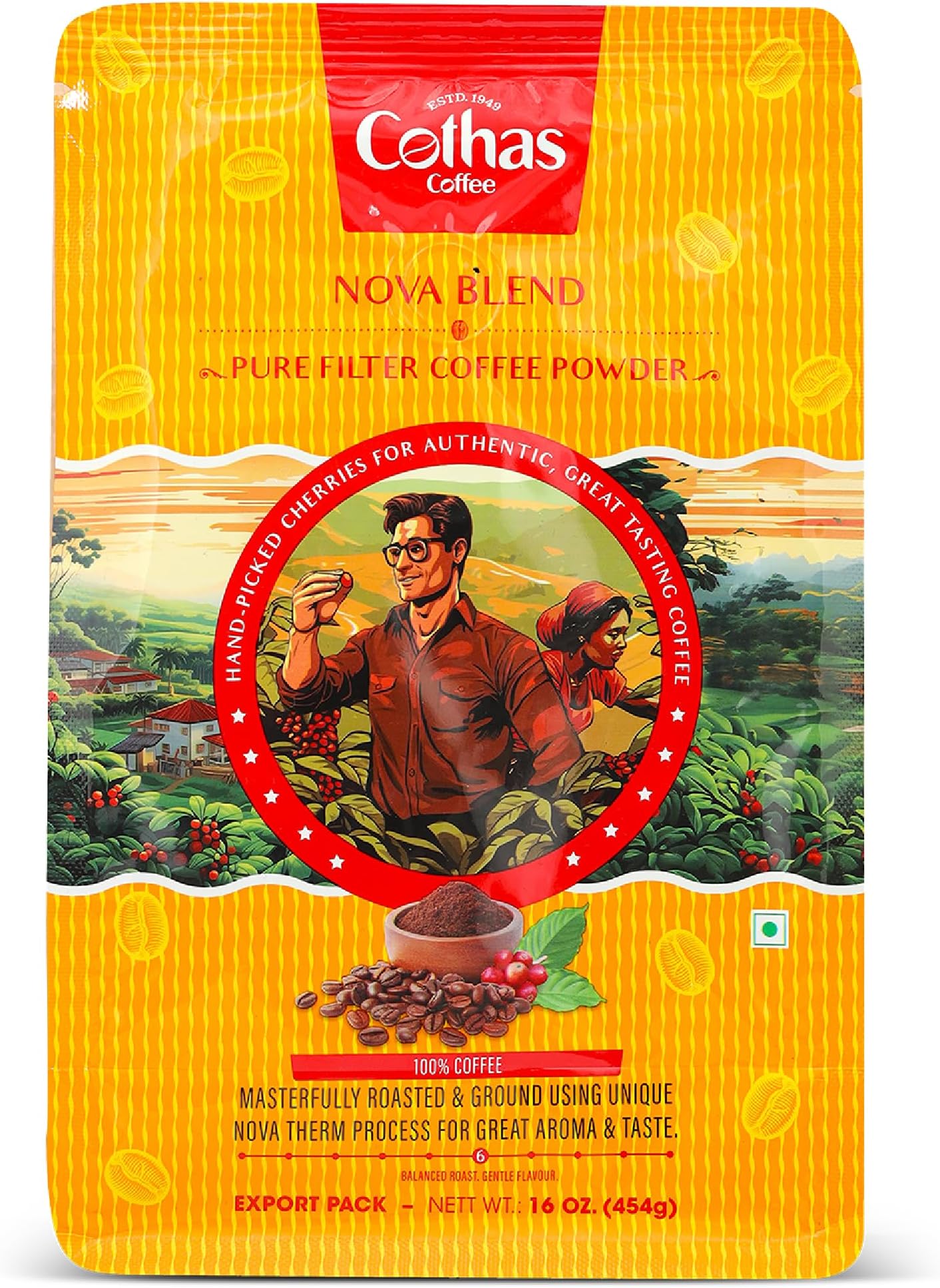 Cothas Coffee – Nova Blend Pure Filter Coffee Powder | 100% Pure Roast & Ground Coffee | Handpicked Coffee Cherries | Masterfully Roasted Using Nova-Therm Process | 500 g Pack