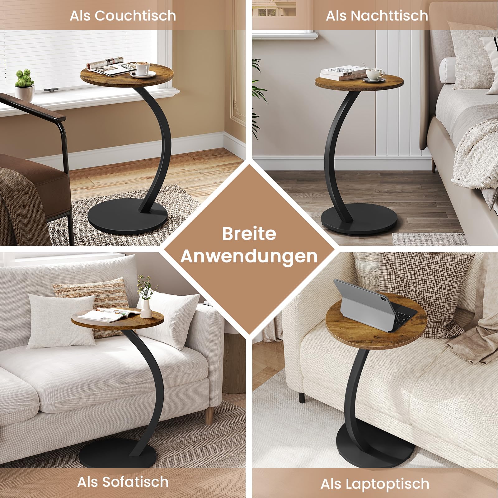 WOLTU Beistelltisch Couch, Couchtisch rund, Sofatisch Kaffeetisch