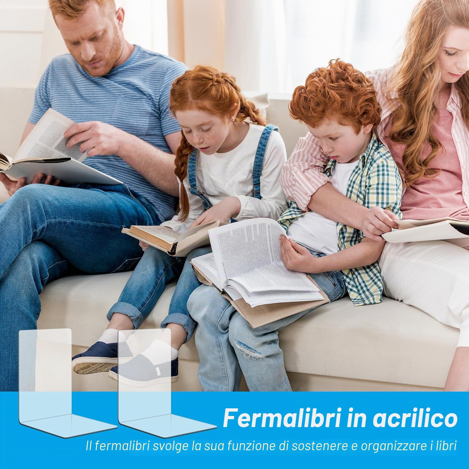 Fermalibri Acrilico Trasparente 8 Pezzi UCAMP per Mensole Libreria