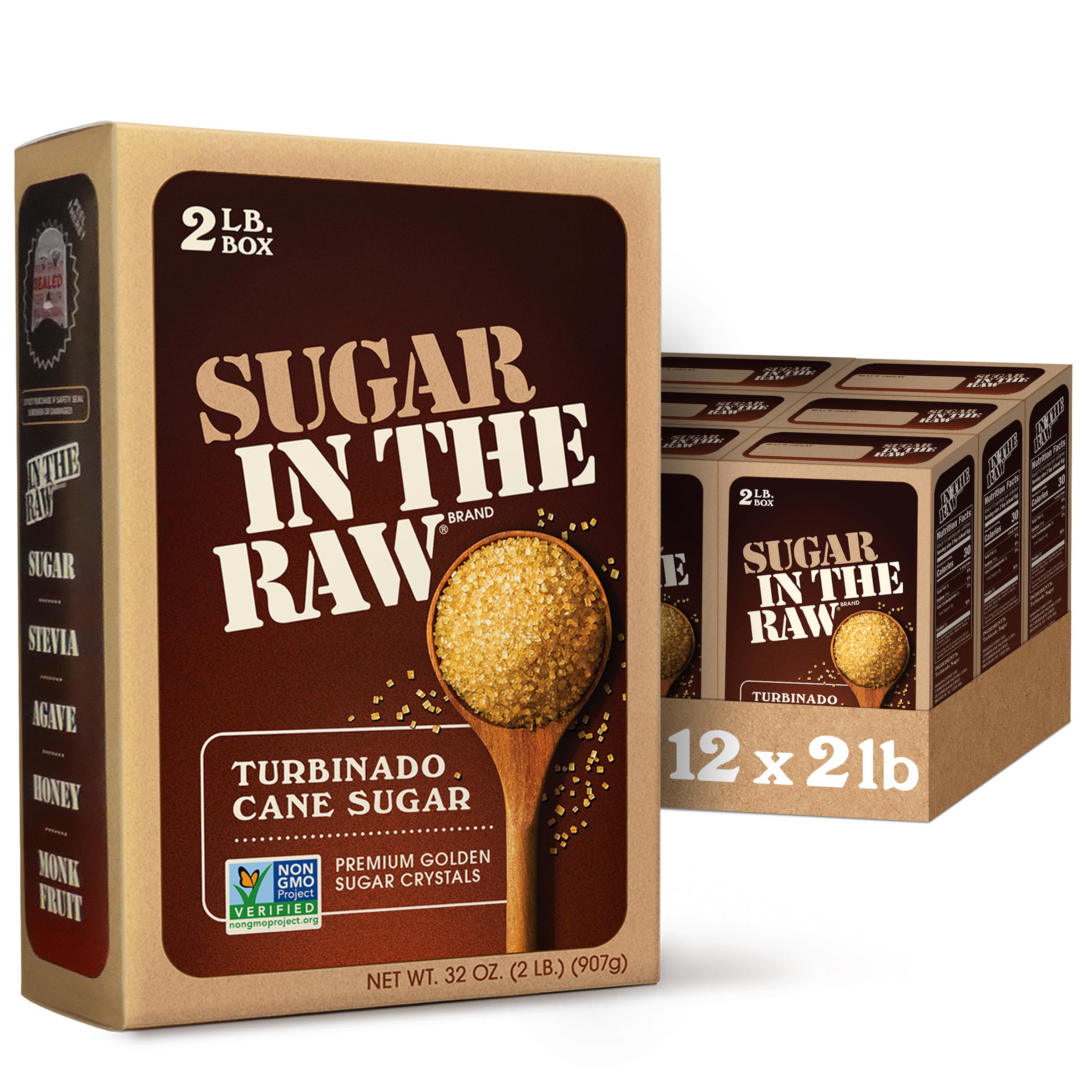 Granulated Turbinado Cane Sugar, No Erythritol, Pure Natural Sweetener, Hot & Cold Drinks, Coffee, Cooking, Baking, Vegan, Gluten-Free, Non-GMO, Bulk Sugar, 2lb Bag (12-Pack)