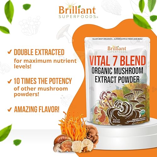 Miniatura 2 de Ellie's Best Suplemento de mezcla de extracto de polvo de hongos orgánico 114 porciones Cordyceps de doble extracción de alta potencia, reishi, cola