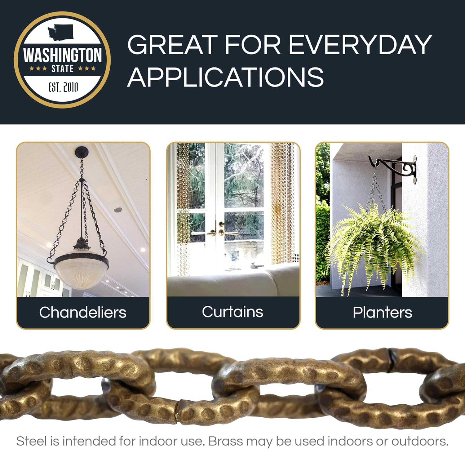 RCH Hardware CH-30-AB Decorative Solid Brass Chain For Hanging, Lighting - Mottled Standard Unwelded Link Solid Brass Chain