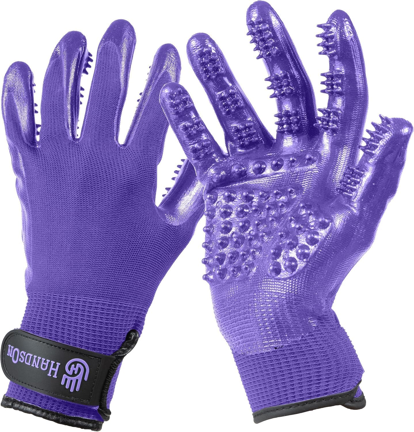 H HANDSON Pet Grooming Gloves - Patented #1 Ranked, Award Winning Shedding, Bathing, & Hair Remover Gloves - Gentle Brush for Cats, Dogs, and Horses (Purple, X-Large)