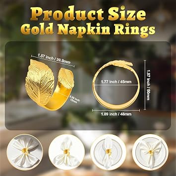 Napkin Rings Gold Napkin Rings Set of 12 Metal Leaf Shaped Fall Thanksgiving Christmas Napkin Ring Napkin Holder Buckles for Elegant Dinner Table Decor,Kitchen,Banquet,Wedding,Holiday, Everyday Party