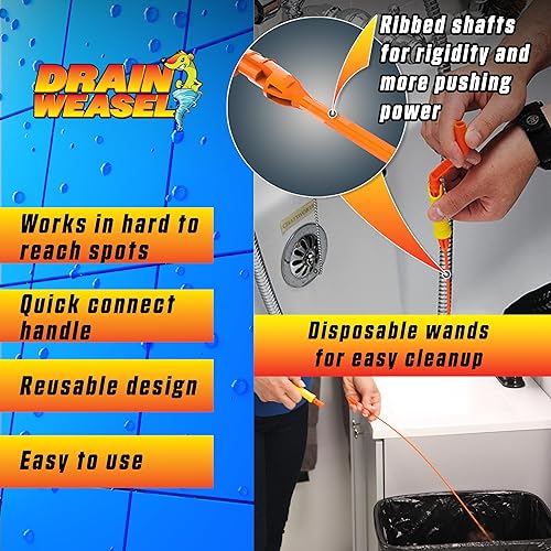 Miniatura 5 de FlexiSnake Pro Drain Weasel - Herramienta removedor de obstrucciones para fregadero, tubería, baño, limpiador de drenaje de bañera, 18 pulgadas de