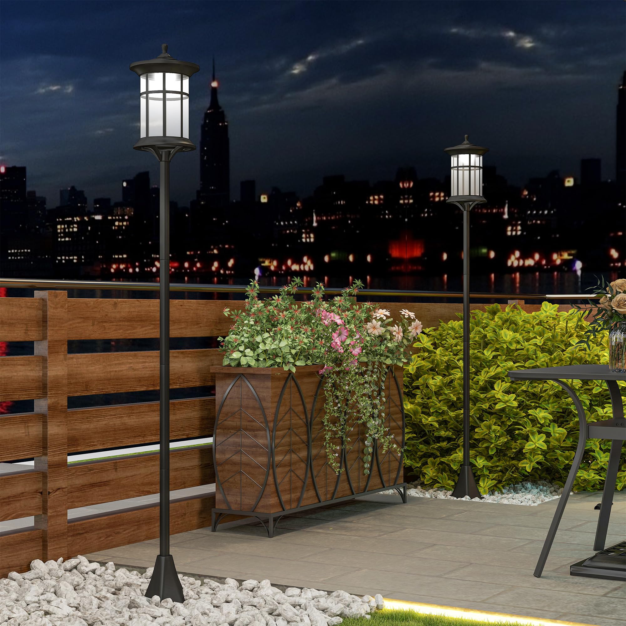 Outsunny 2 Farolas Solares Exterior Luces Solares Exterior con Panel Solar Encendido Automático y Marco de Acero Inoxidable Impermeable IP44 para Terraza Patio 23,5x23,5x184 cm Negro