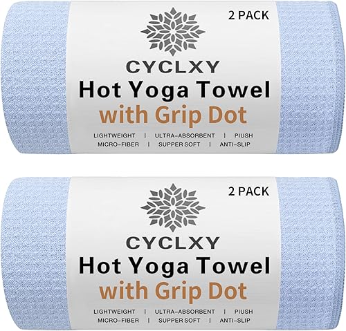 Paquete de 2 Toallas de Yoga Caliente con Puntos de Agarre, Toallas de Esterilla de Yoga Stickyfiber Antideslizantes para Yoga Caliente, Cubierta de