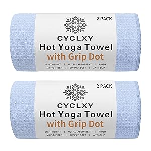 CYCLXY 2 Pack Hot Yoga Towel with Grip DotStickyfiber Yoga Mat Towels Non Slip for Hot Yoga,Absorbent Microfiber Sweat Anti-Slip Cover,Bikram,Pilates,Exercise,Fitness
