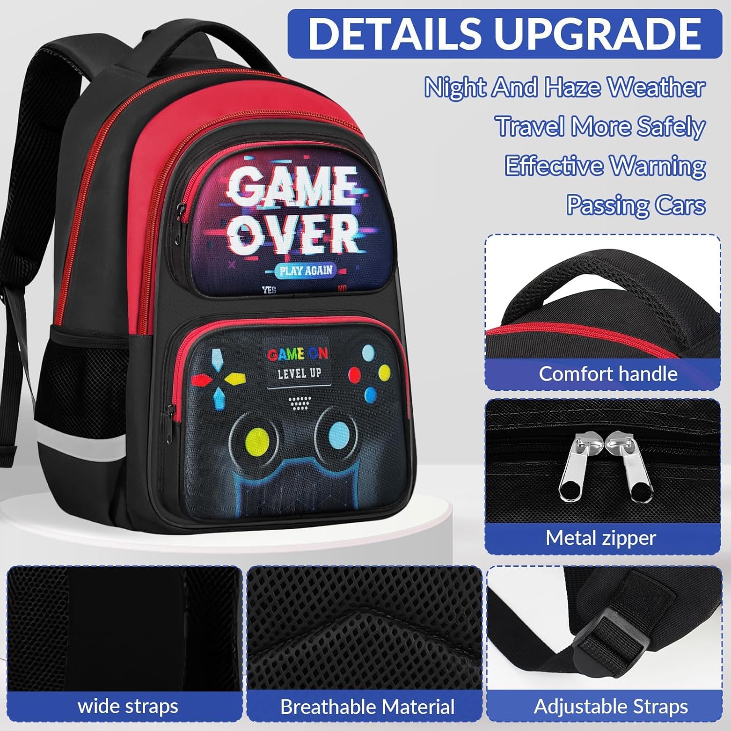 School Backpack for Boys - Gamer Boys Backpack for Kids Children Teens Elementary Middle School - 17″ Video Game Bookbag Travel Back Pack for Age 6-18 - Image 2