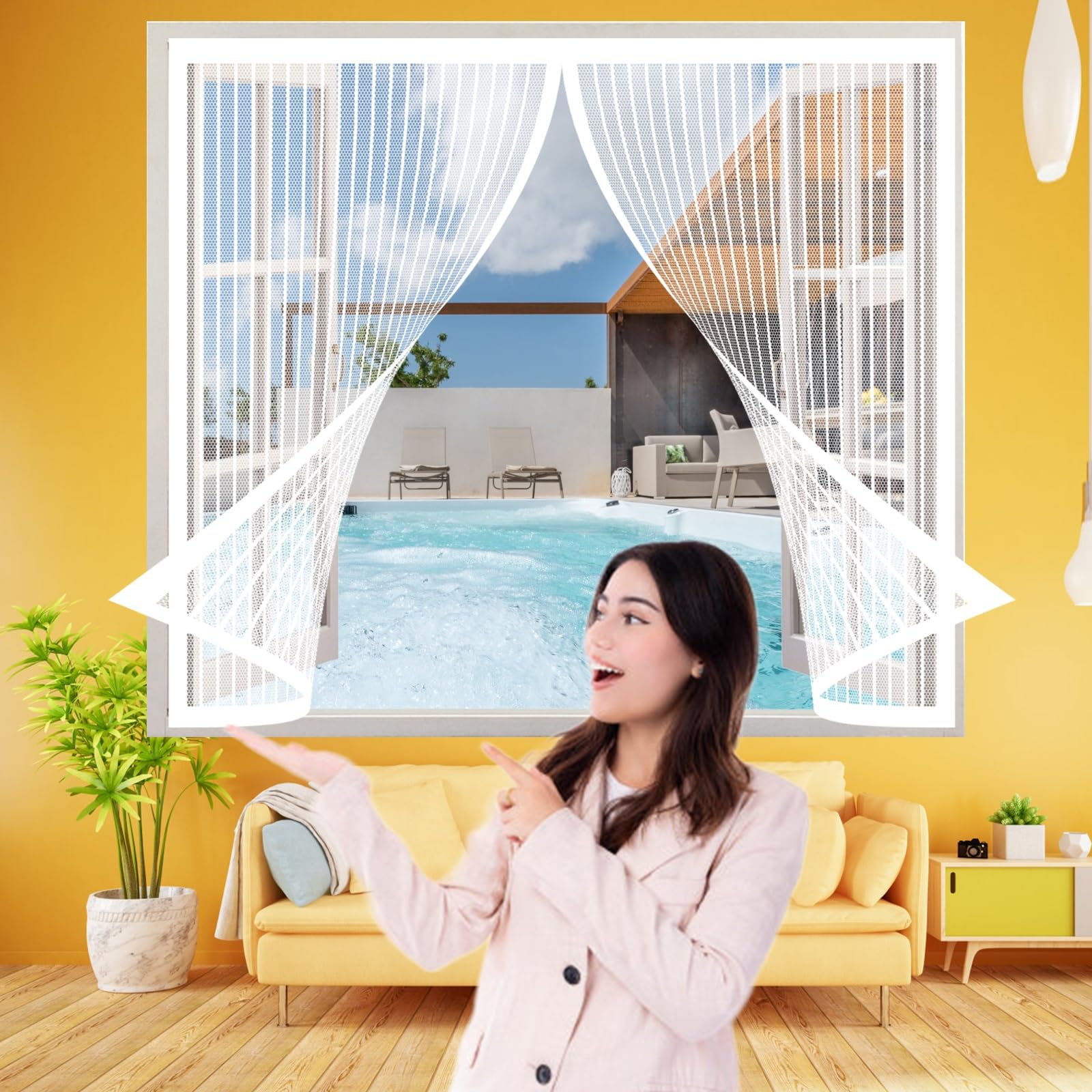 Amzero White Magnetic Mosquito Insects Window Screen 114 X 90 Cm(45 X 35Inch), Anti Mosquito Mesh Fly Curtain Keep Insects Out For Kitchen/Bedroom/Room Window,