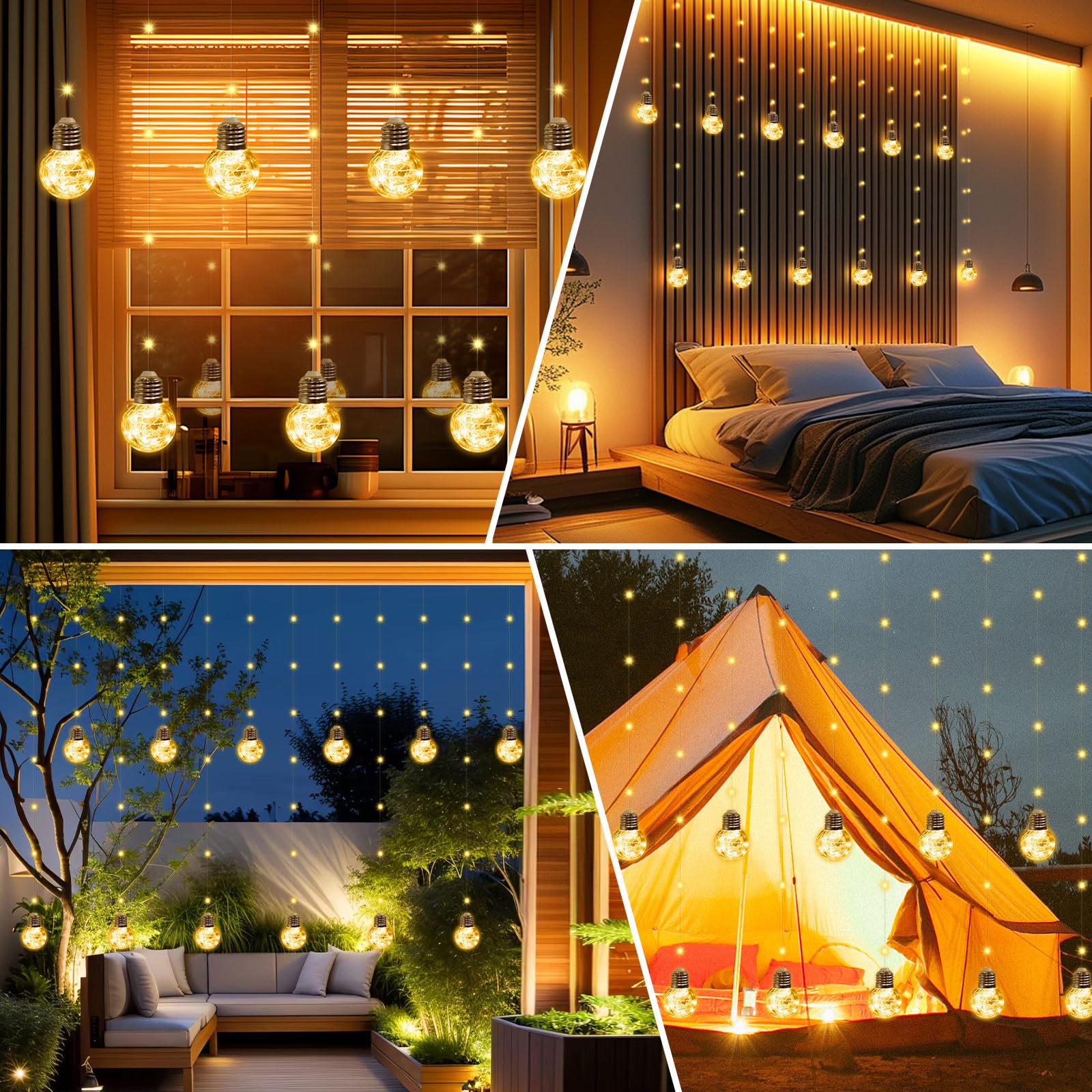 LitHome Wishing Rideau lumineux en forme de boule, 240 LED avec télécommande, alimenté par USB, guirlande lumineuse pour chambre à coucher, mariage, fenêtres, décoration intérieure (blanc chaud)