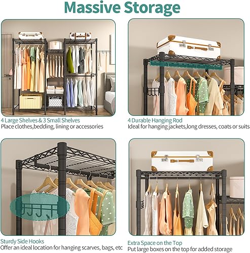 Miniatura 5 de Exglobol Perchero de alta resistencia, perchero portátil para armario, estante de ropa ajustable independiente con 7 niveles de estantería de