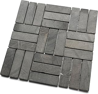 CNK Tile Grey Weave Stone Mosaic Tile - 12” x 12” Natural Gray Stone Til...