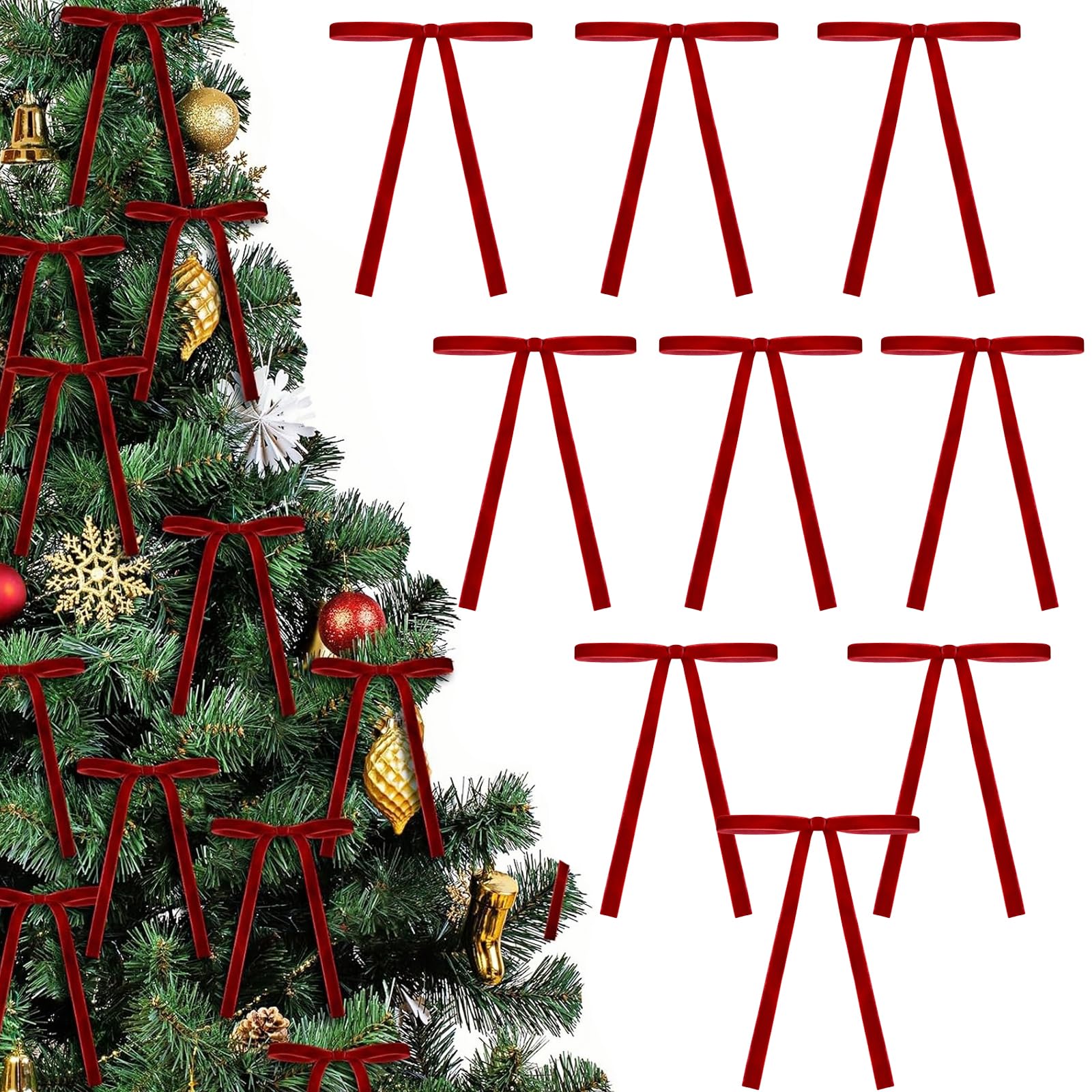 COSORO 36pcs 5×7inch Red Velvet Bows for Christmas Tree Decorations,Red Christmas Tree Bows with Twist Ties,Vintage Velvet Ribbon Gift Bows for Xmas Wreaths Garland Wedding Gift Wrapping