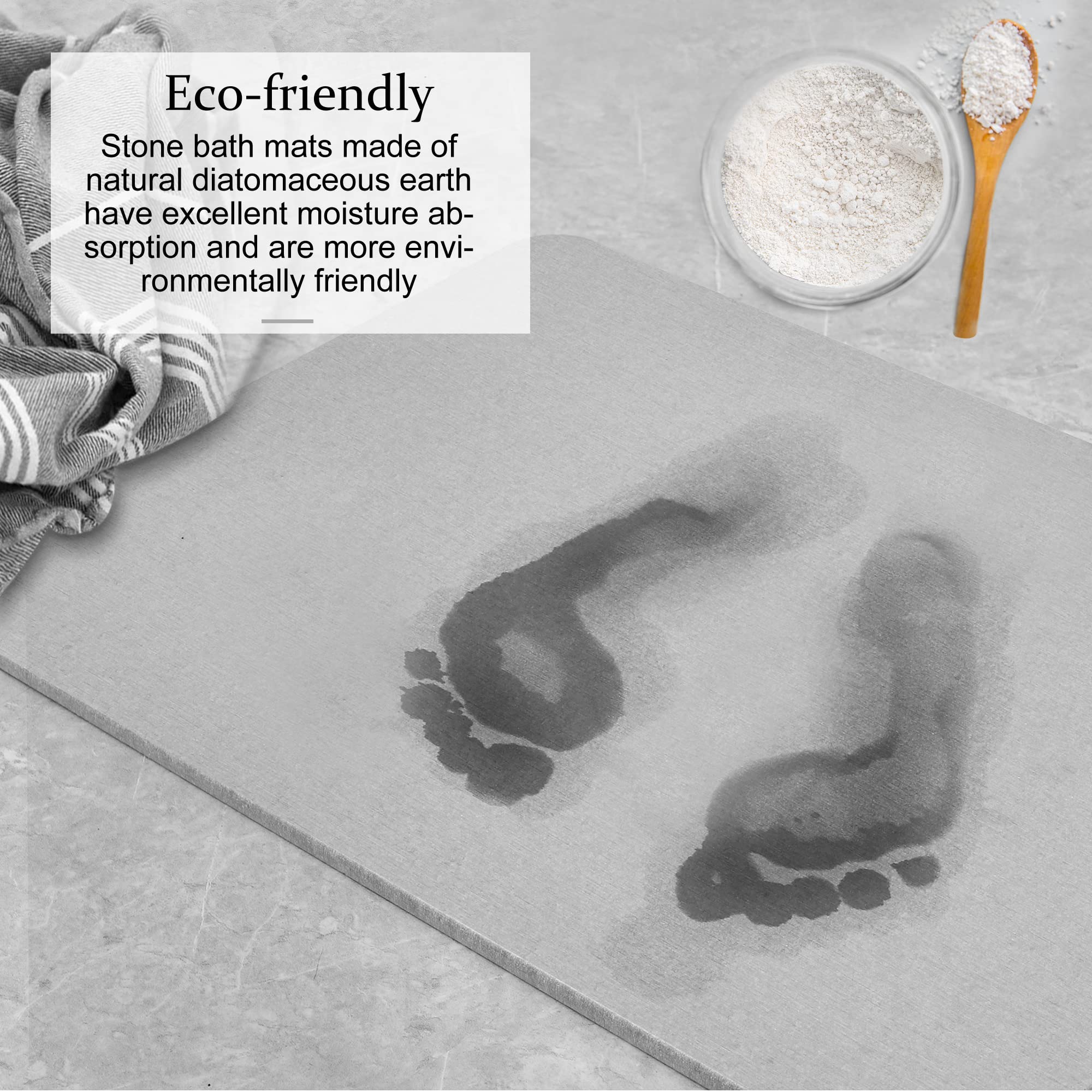 TENLLEY Stone Bath Mat, Natural Diatomaceous Earth Shower Mat, Non-Slip Stone Bath Mats for Bathroom, Ultra-Absorbent, Quick-Drying, Easy to Clean(Medium Gray-no Pattern)