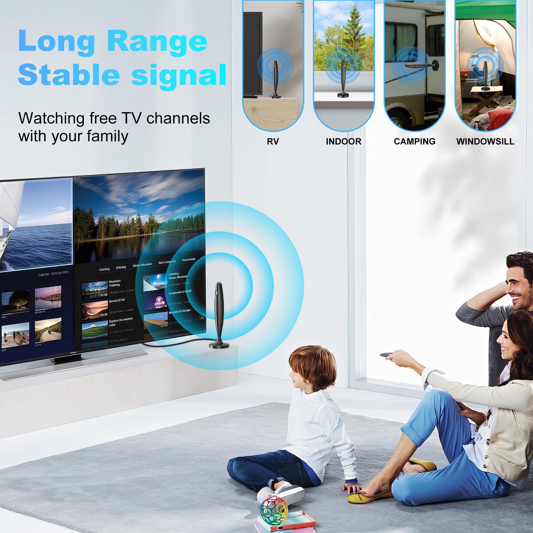 Antenna TV per Smart TV da interni, antenna digitale per canali locali, supporta 4k 1080p con forte base magnetica, ricezione