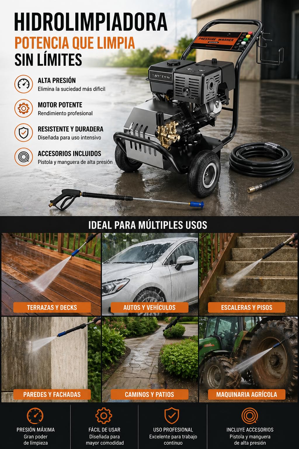 Hidrolimpiadora a Gasolina Powertec pro 18G36-15A | Potencia Comercial, Rendimiento Profesional