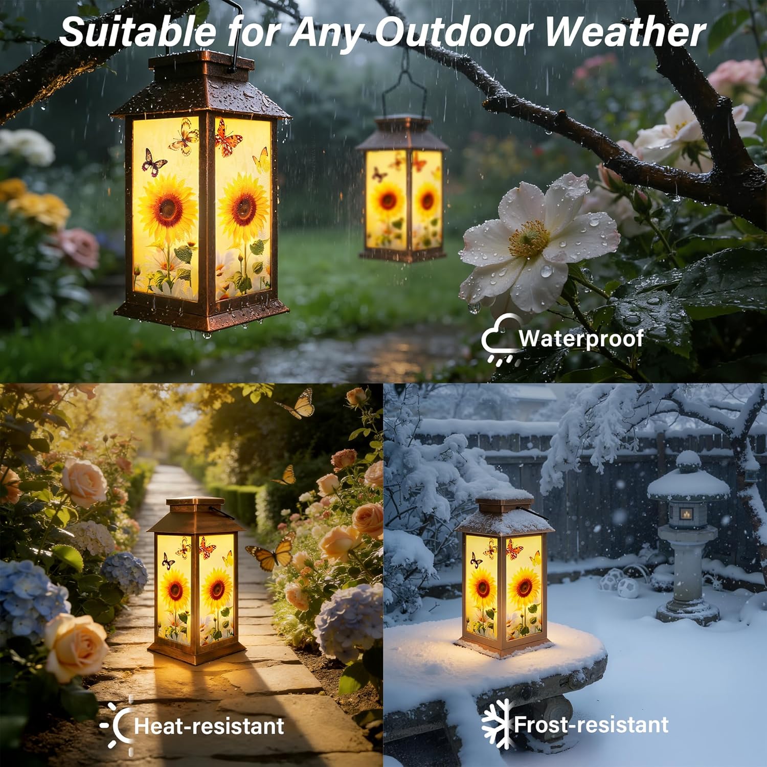 Solar Lanterns Outdoor Waterproof, Sunflower Butterfly Garden Decor Gifts for Women Mom Grandma, LED Hanging Solar Lights for Outside Yard Patio Lawn Porch
