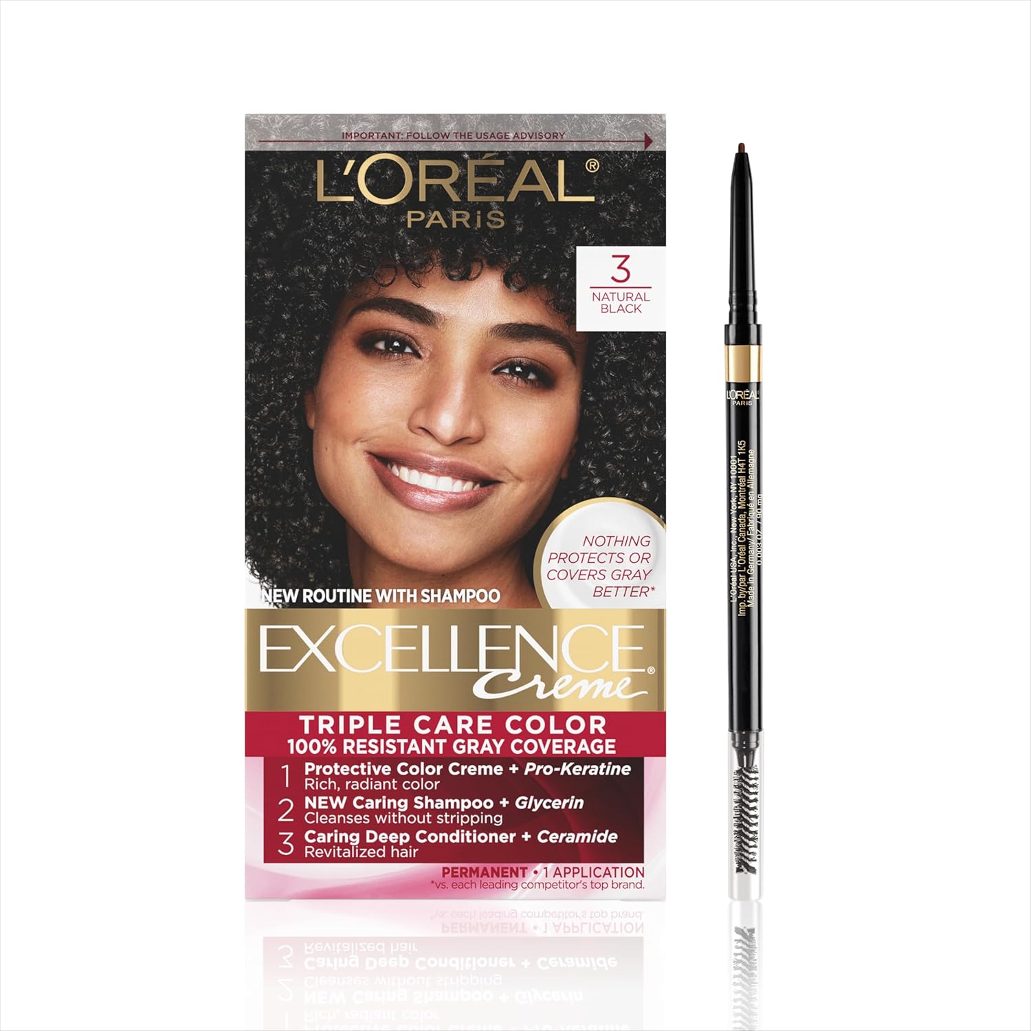 L'Oreal Paris Excellence Hair Color and Brow Stylist Definer Eyebrow Pencil Bundle, Includes 1 Box of Excellence 6R Light Auburn Hair Dye + 1 Auburn Eyebrow Pencil