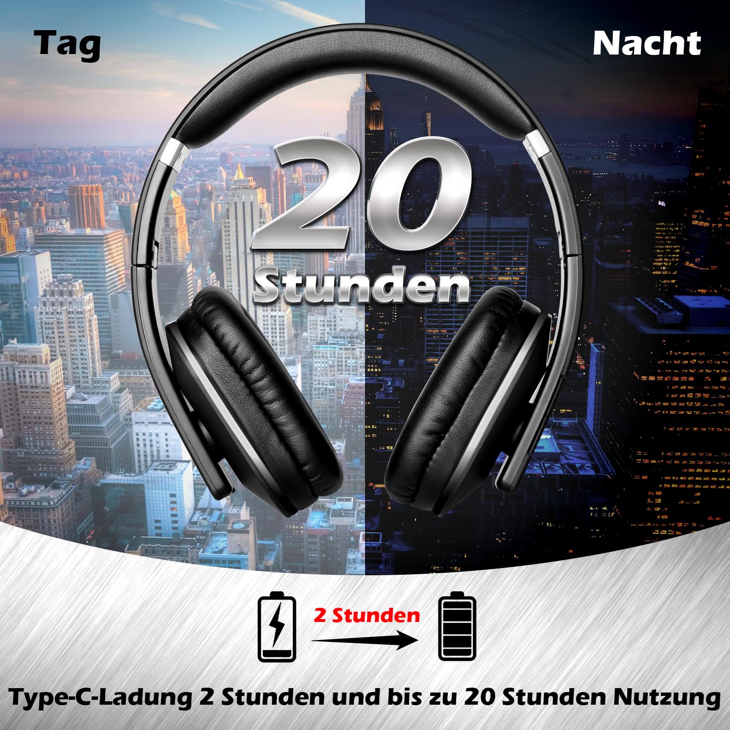 August EP650 - Bluetooth Kopfhörer v4.2 NFC mit aptX Low Latency - Stereo Over Ear Headphones Audio App kabellose Kopfhörer mit Mikrofon für Freisprecher tiefer Bass 15h Akku (schwarz)