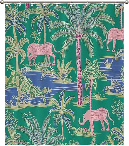 Miniatura 373 de Cortinas de ducha de baño con ganchos, 72 x 92 pulgadas, cortina de ducha de tela impermeable con diseño de flores y pájaros, cortina de ducha